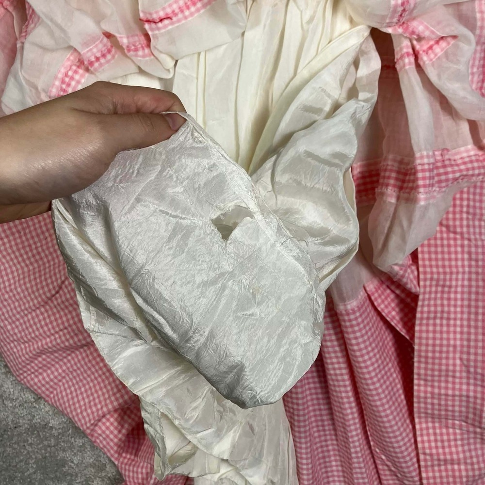 Vintage 50s Pink Gingham Organza Fit and Flare Dress White Sleeveless Midi - Picture 9 of 16